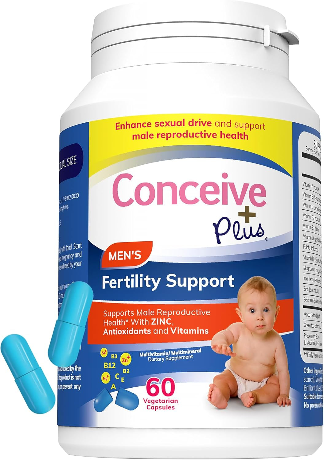 CONCEIVE plus Male Fertility Supplements - Boost Sperm Count, Motility & Libido - Maca Root, Folic Acid, L-Arginine, Zinc & Magnesium - Multivitamin for Men’S Health & Fertility Support, 60 Caps