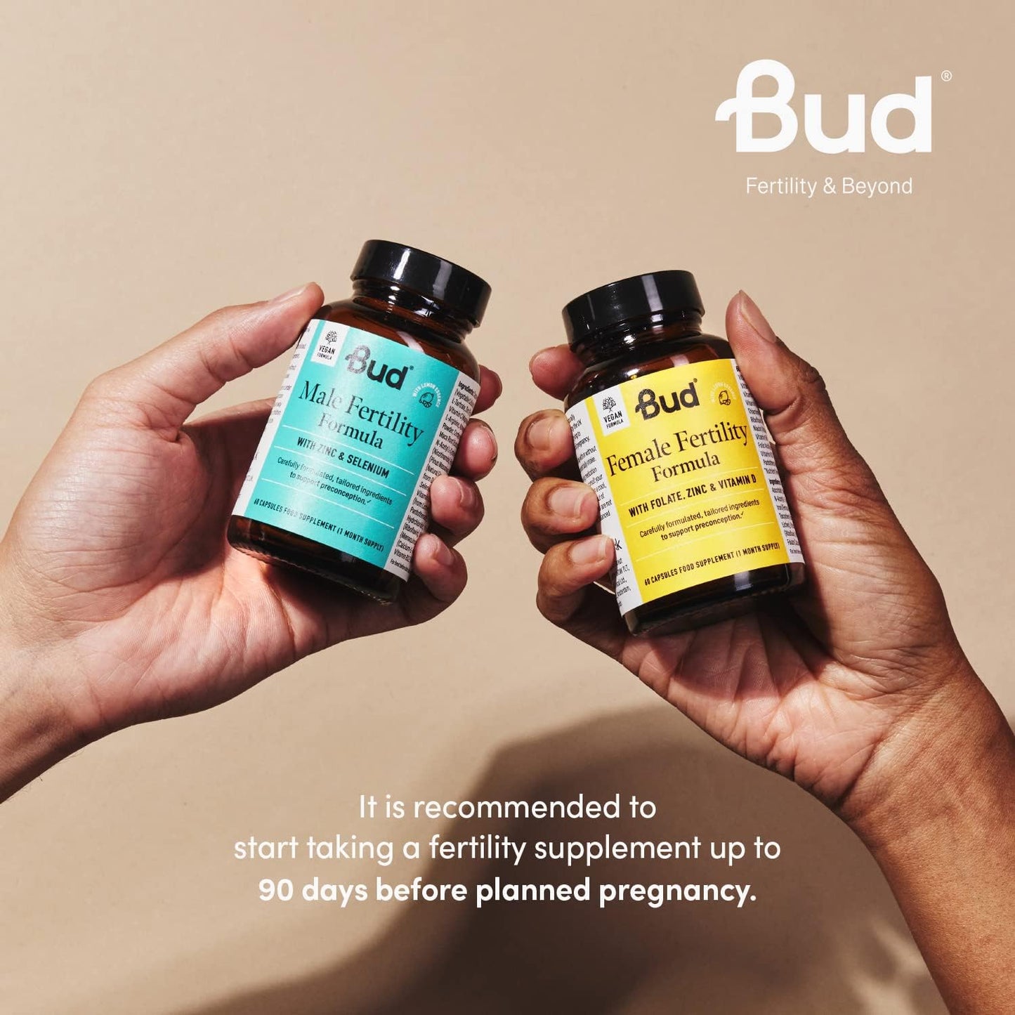 Bud Fertility Supplement for Women & Men | Male & Female Natural Fertility Vitamins for Couples Trying to Conceive | Key Vitamins, Minerals & Adapotogens to Boost Fertility | 60 + 60 Capsules