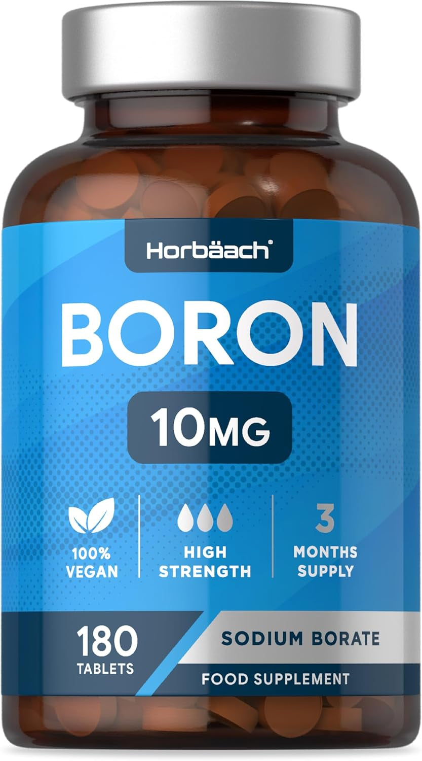 Boron 10Mg | High Strength Boron Supplement | 180 Vegan Tablets | Sodium Borate | for Men & Women | by Horbaach