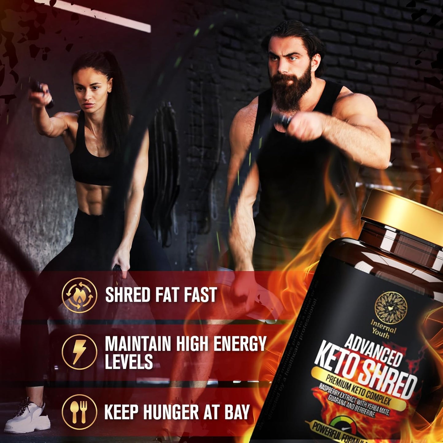 Advanced Keto Shred - 60 High Strength Cutting and Shredding Capsules - Reduce Cravings, Get Shredded and Boost Energy - Vegan Friendly - Gluten Free - Non GMO - Internal Youth