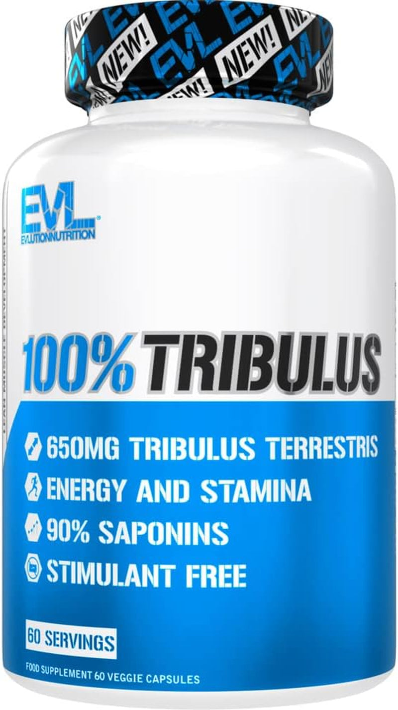 Evlution Nutrition 100% Pure Tribulus Terrestris Extract - Maximum Potency 90% Steroidal Saponins, Testosterone Booster and Estrogen Blocker Support - 60 Capsules