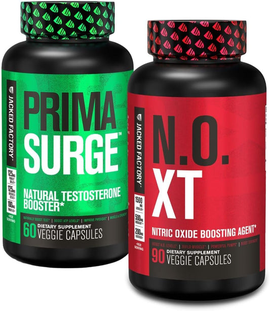 Testosterone Booster for Men PRIMASURGE (60 Capsules) & N.O. XT Nitric Oxide Supplement (90 Capsules) for Muscle Growth, Pumps, & Energy