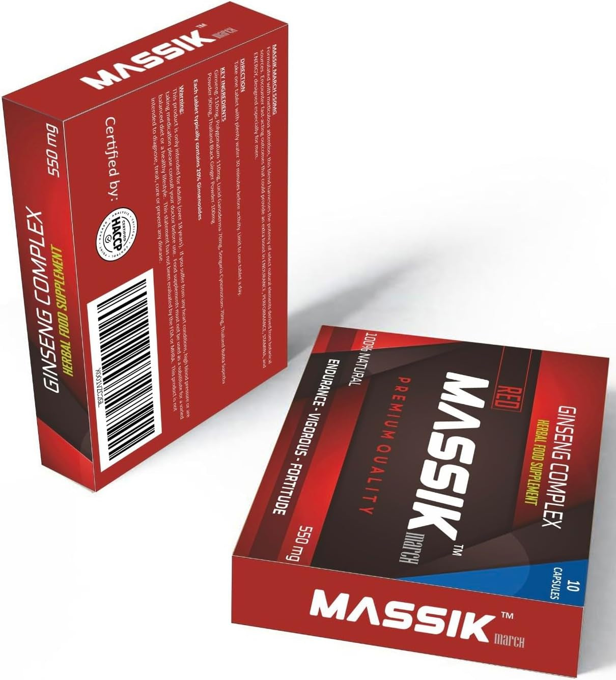 MASSIK MARCH™ - Herbal Supplement for Men, Extra Strength Performance Enhancing Pills, Stamina Endurance Booster, RED Supplement Pills for Men - 10 Ginseng Capsules