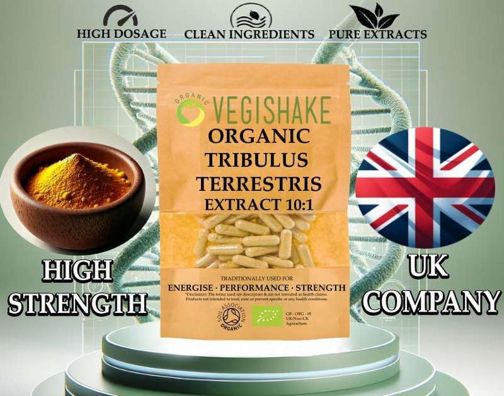 Organic Tribulus Terrestris High Strength for Men | Saponins Supplement | Concentrated Tribulus Terrestris Extract Formula | Natural Testosterone Supplement for Men | Tribulus Powder | 30 Capsules