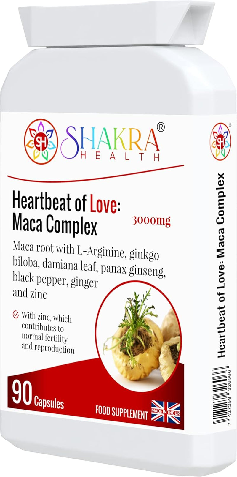 Heartbeat of Love: Maca Complex. 90 Capsules to Relieve Premenstrual Syndrome, Increase Intimate, Dysfunction, Drive, Energy, Stamina for Men & Women | Shakra Health