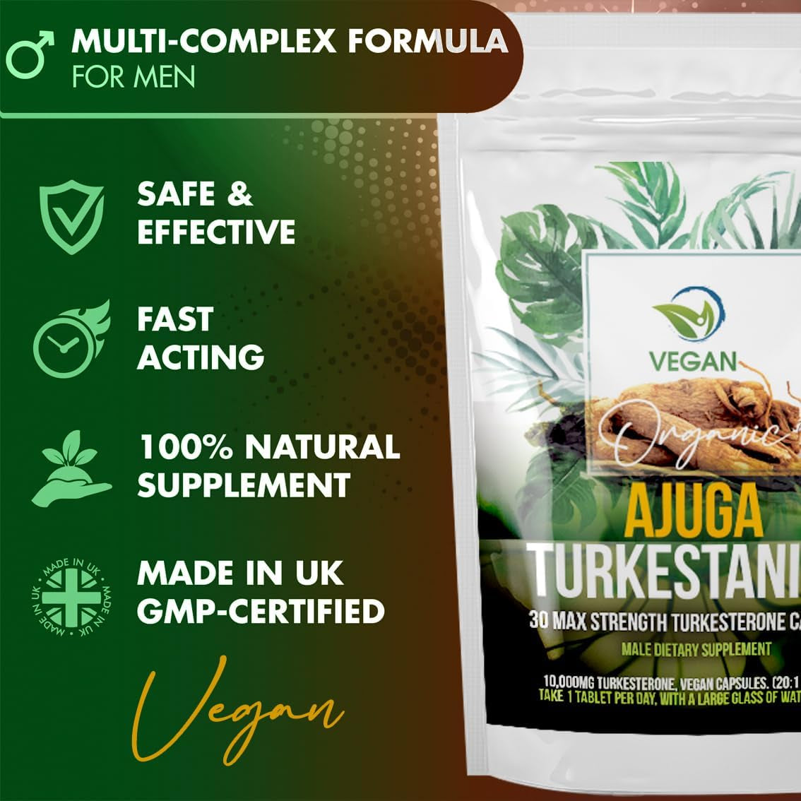 Turkesterone Supplements- Ajuga Turkestanica-Boost Stamina, Performance & Endurance -Testosterone Booster Supplements- Male Enhancement & Growth for Men - Elevate Muscle Growth Capsules X30