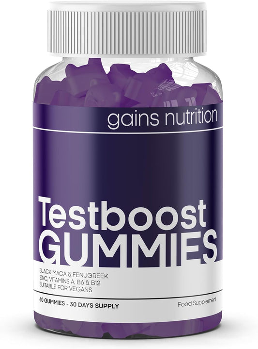 Testboost Gummies for Men - Natural Testosterone Supplement - Zinc and Magnesium Booster with Maca & Fenugreek - Natural Grape Flavoured, Suitable for Vegans