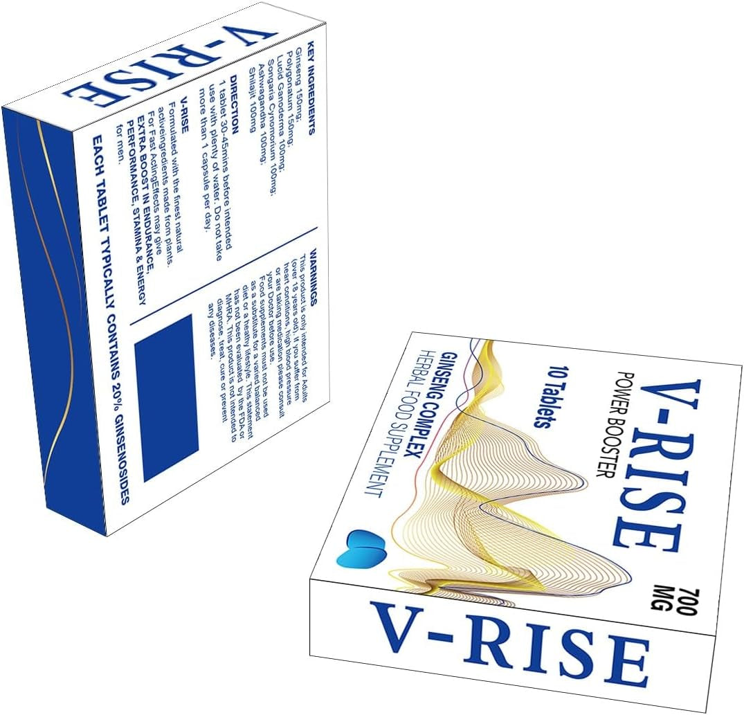 V-RISE Blue-New Stronger for Longer Formula for Men - Ultra Strong Performance Enhancing Pills, Stamina Endurance Booster Blue Supplement Pills for Men - 10 Ginseng Tablets 700MG