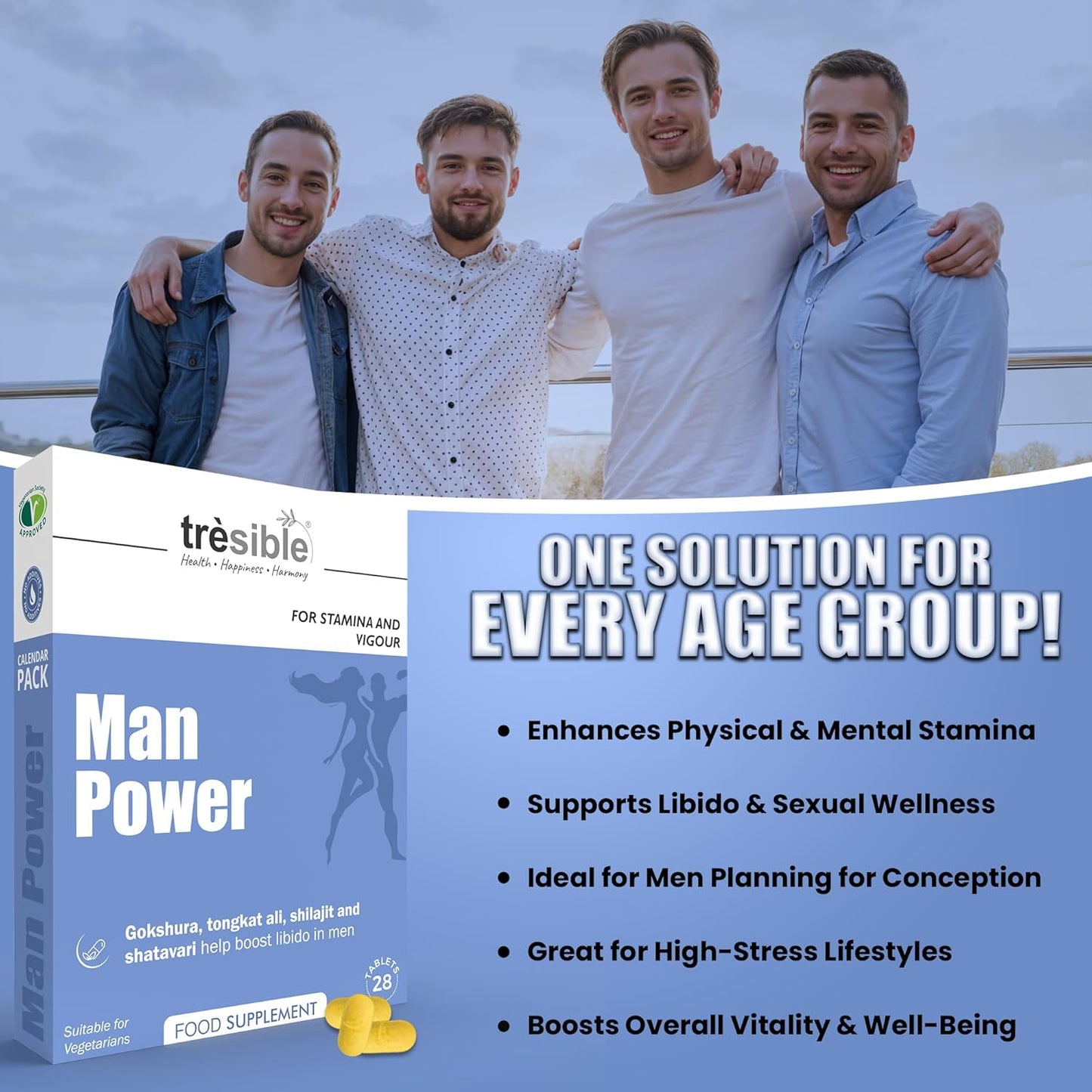 Trèsible Male Fertility Supplements Veg Tablets for Man Power (4-Week Supply) - Shilajit, Ashwagandha High Strength Supplements for Men, Mens Supplements for Antioxidant, Sperm Health, & Immunity