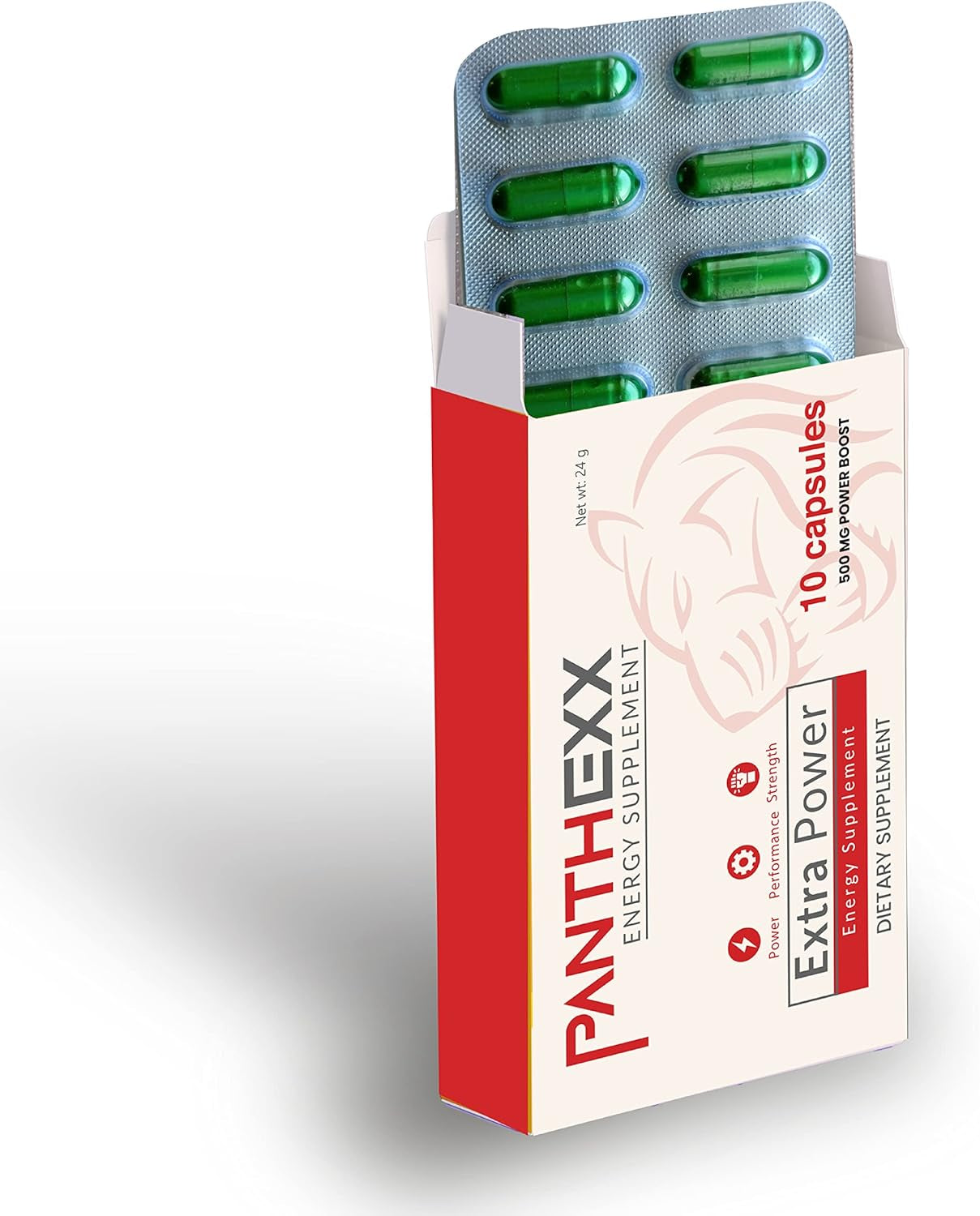 Panthexx 10 High Dose Green Capsules 500MG - Immediate Effect, Maximum Duration, Stamina Support, Energy Enhancement Supplements for Men | Power from Nature, Herbal Active Ingredients