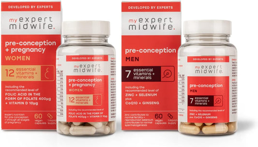 My Expert Midwife His and Hers Pre-Conception and Pregnancy Supplements Duo for Women & Men, Including Essential Vitamins & Minerals to Support When Trying to Conceive, Vegan, Pack of 2