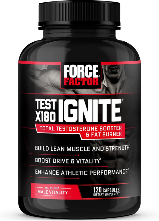 Test X180 Ignite Total Testosterone Booster for Men with Fenugreek Seed and Green Tea Extract to Build Lean Muscle, Boost Energy, and Improve Performance, 120 Count