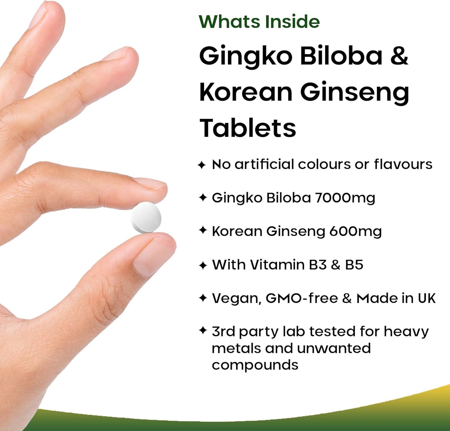 Ginkgo Biloba and Korean Ginseng Tablets - 7000Mg Ginkgo Biloba Herbal Supplements & 600Mg Panax Ginseng High Strength Ginseng Extract - Enriched with Vitamin B3 & B5-120 Vegan Tablets