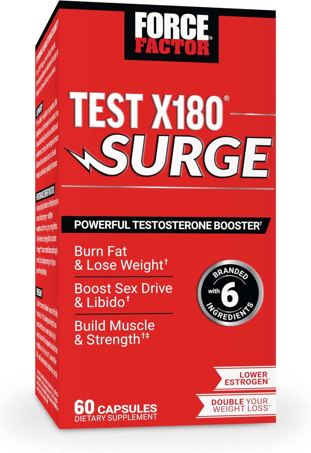 Test X180 Surge Testosterone Support for Men, Male Vitality Enhancing Supplement, Promote Muscle & Strength, Support Weight, Boost Long-Lasting Energy, 60 Capsules