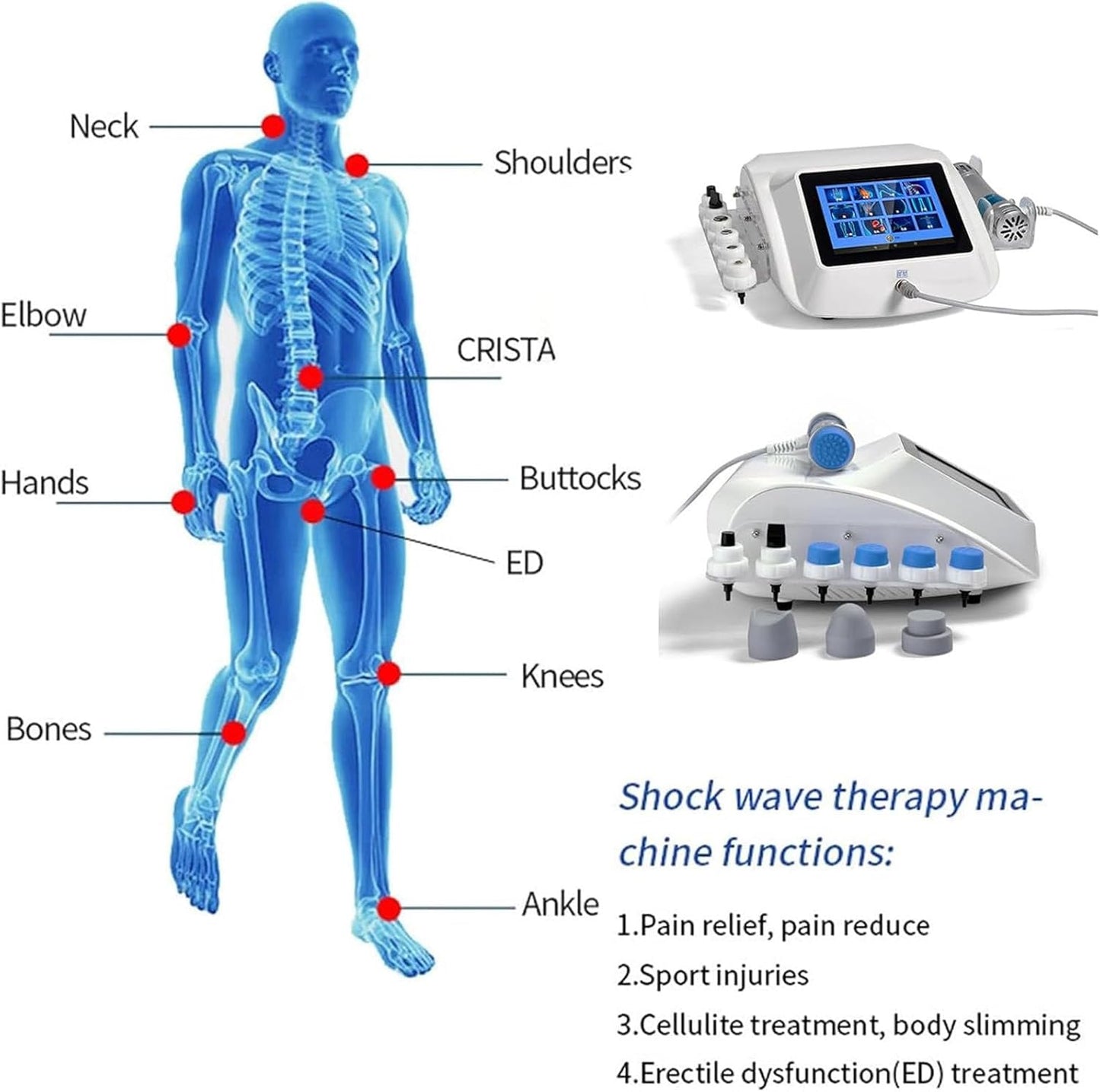 Electromagnetic Extracorporeal Shock Wave Therapy Machine,Portable ED Shock Wave Device for Erectile Dysfunction with 7 Massage Heads - Muscle Massager for Body Relaxation