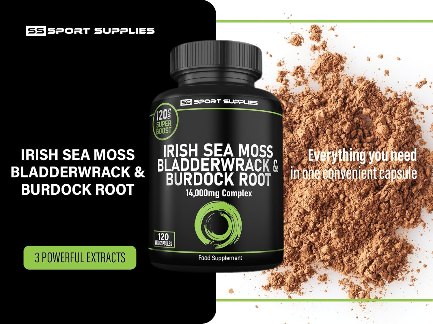 Sea Moss Complex 14,000Mg Extract Including Bladderwrack & Burdock Root - 120 High Strength Capsules Providing 120 Day Supply - North Atlantic Irish Sea Moss Supplement - Vegan & UK Made