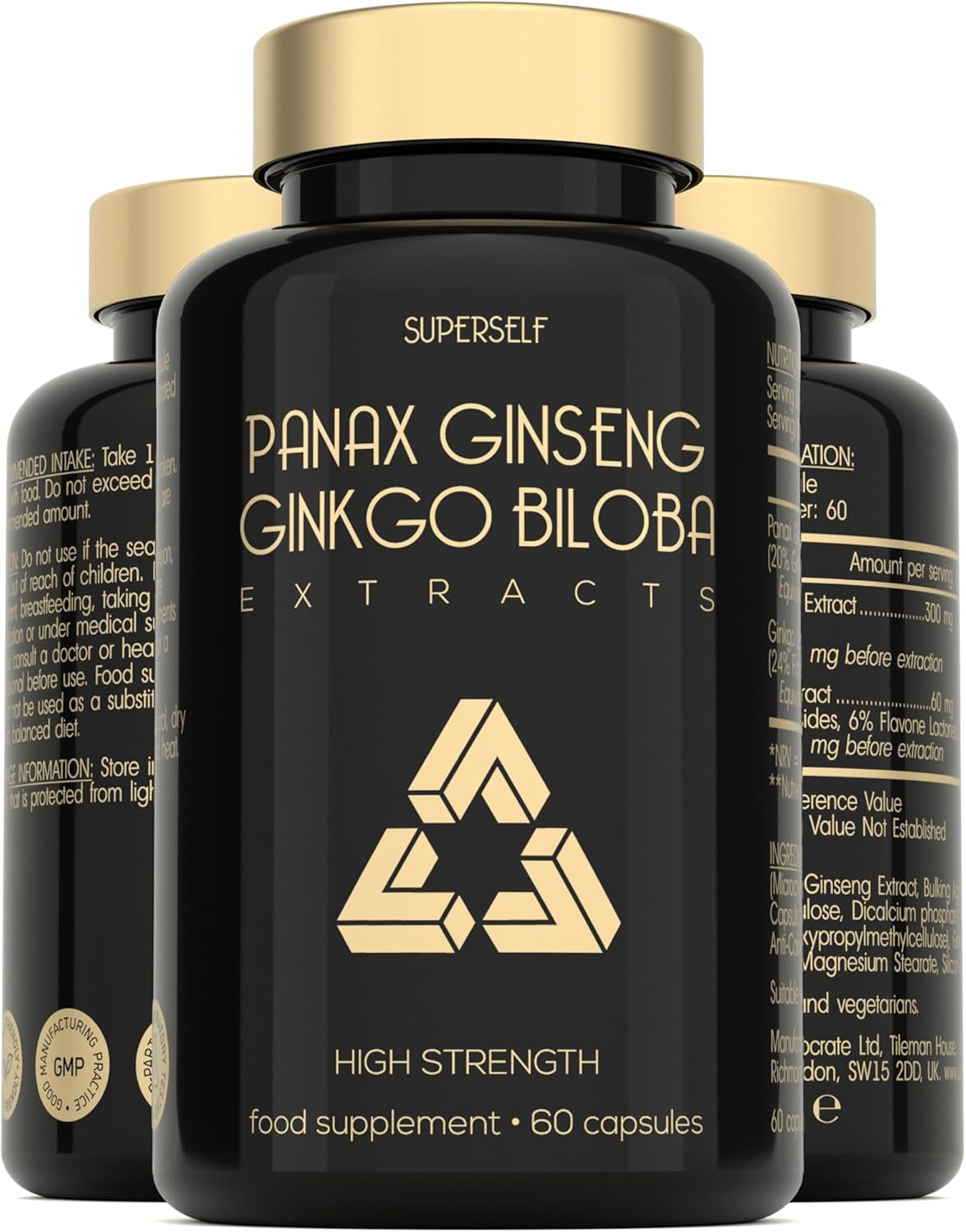 Panax Ginseng Capsules High Strength - 6000Mg Korean Red Ginseng and Ginkgo Biloba - Natural Supplements for Men & Women - Premium Ginseng Root Standardised 20% Ginsenosides - 60 Tablets - UK Made