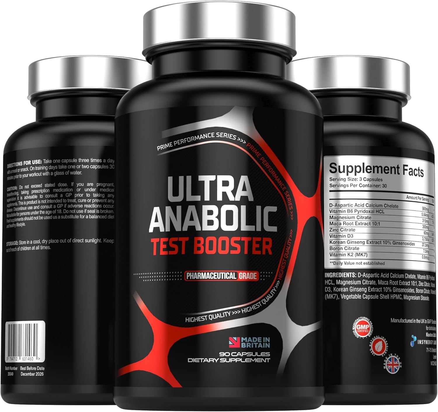 Ultra Anabolic Testosterone Booster for Men, Testosterone Support Formula for Muscle Growth Energy & Libido Enhancer, Magnesium Zinc Test Boost Supplement, 90 Vegan Capsules