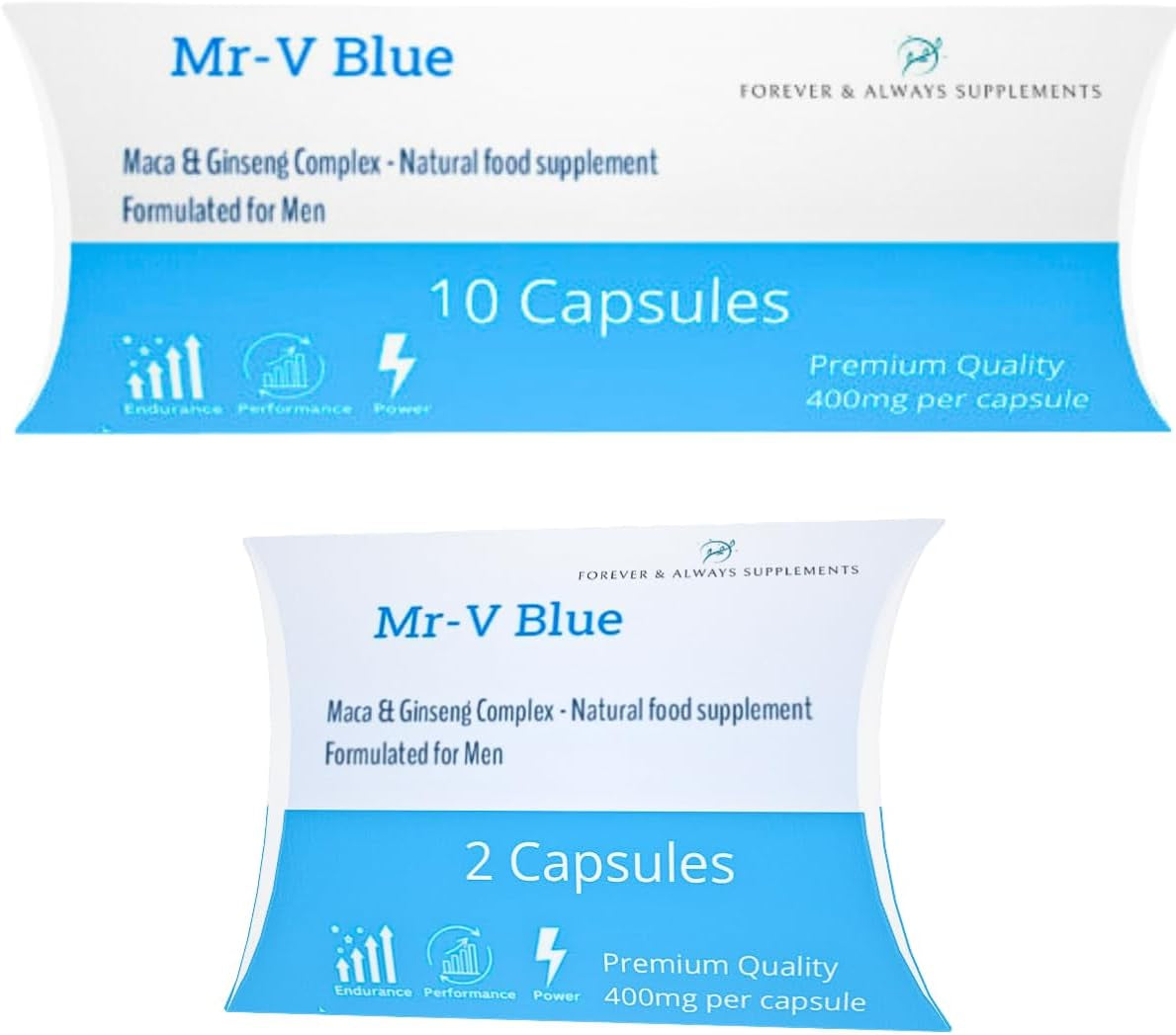 2 X MR-V Blue Natural Supplements, 400Mg Sex Tablets for Men, Ginseng & Maca Ultra Strong Male Performance Capsules, Last Longer, Fast Acting, Stamina, Sex Drive, Libido & Endurance Support!