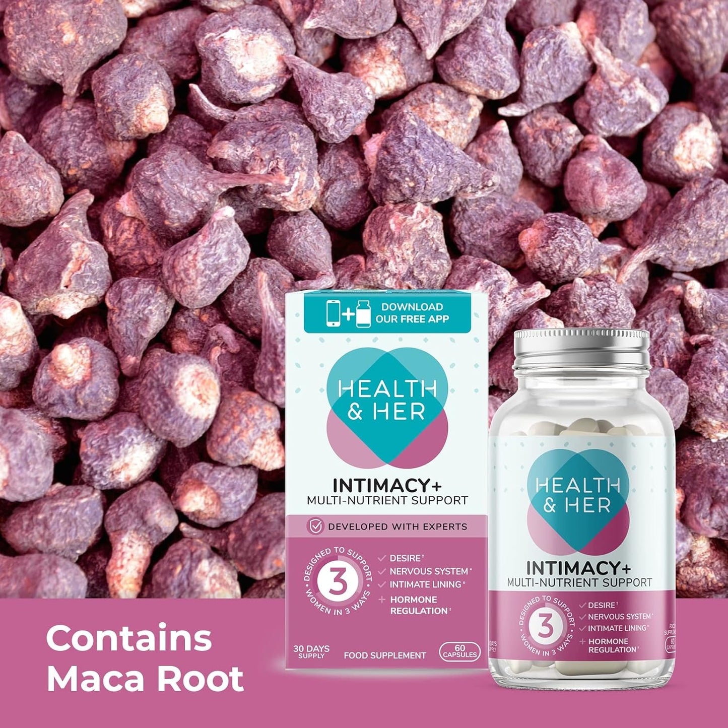 Health & Her Intimacy+ Multi-Nutrient Support for Women - Women'S Desire Supplement with Maca Root, Tribulus Terrestris and Sea Buckthorn - 3 Month Supply - 180 Vegan Tablets