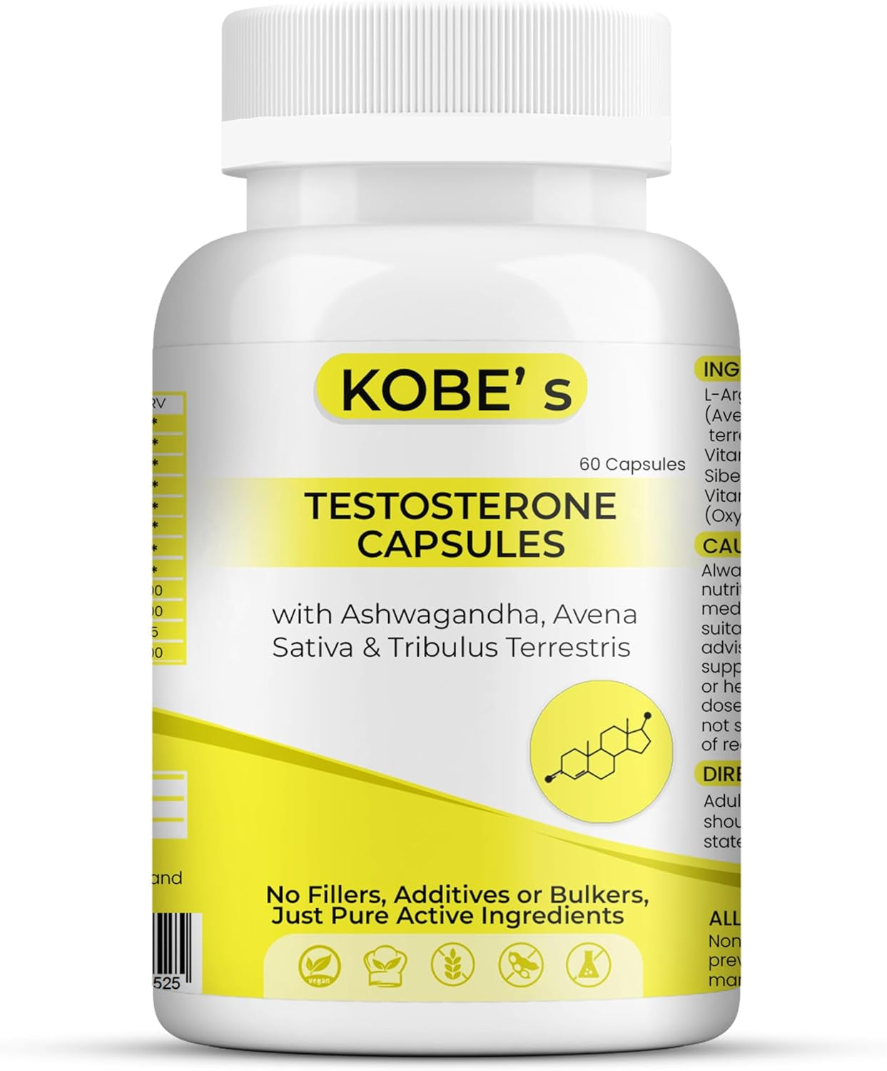 Testosterone Supplements for Men | No Fillers, Additives or Bulkers, Pure Active Ingredients | Testosterone Booster Capsules with Avena Sativa and Tribulus Terrestris | 60 Cap | Made in UK