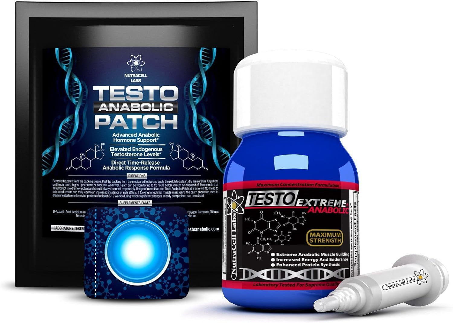 Testo Extreme Anabolic + Testo Anabolic Patch : Testosterone, Muscle Growth & Strength Stack (1 Month Course)