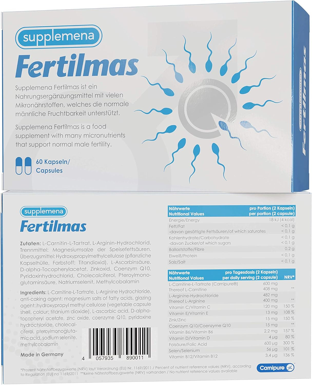 Fertilmas | Male Fertility Supplements | Support Sperm Health & Conception W/L-Carnitine, Folic Acid, Coq10, Zinc, B12, Selenium | 4 Month Supply