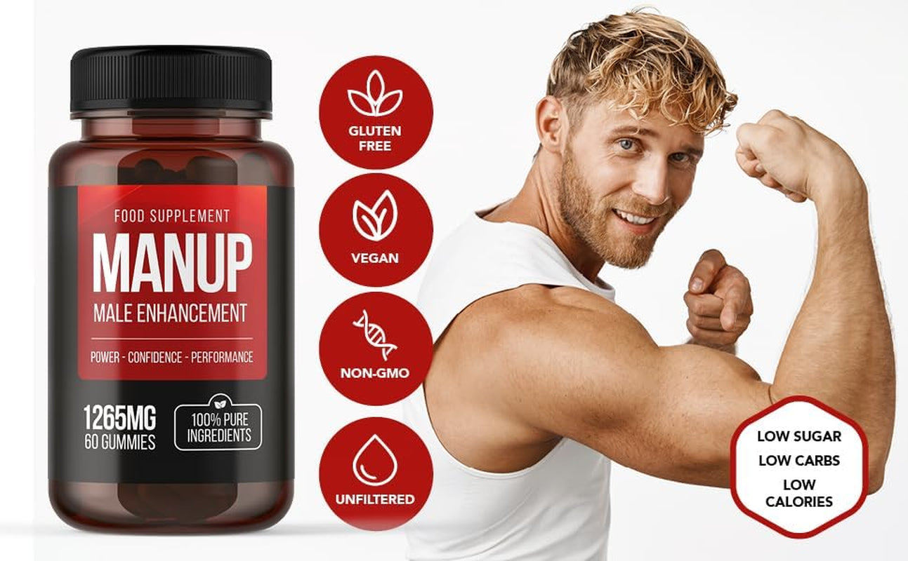 MANUP Male Gummies, 1265Mg per Serving, with Maca, Vitamin B6, B12, Ashwagandha, L-Arginine, Tribulus Terrestris, Pack of 60