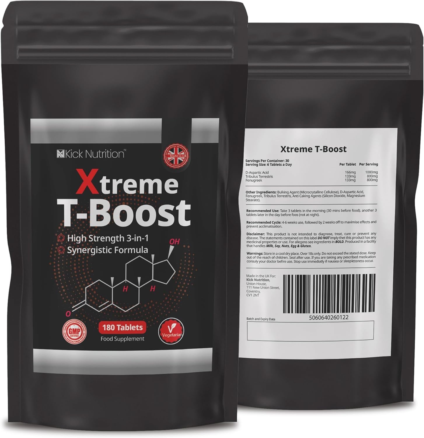 T-Boost for Men - Testosterone Supplements - 180 Vegetarian Tablets - Strength Energy & Performance - Made in the UK