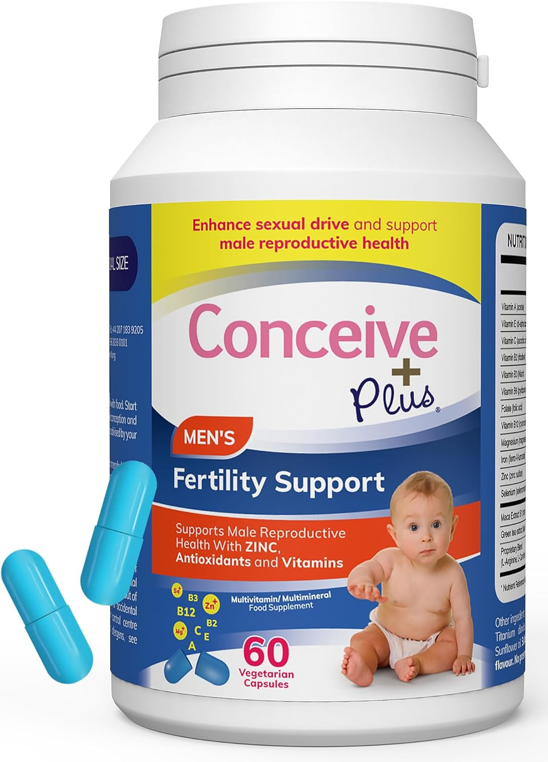 CONCEIVE plus Male Fertility Supplements - Boost Sperm Count, Motility & Libido - Maca Root, Folic Acid, L-Arginine, Zinc & Magnesium - Multivitamin for Men’S Health & Fertility Support, 60 Caps