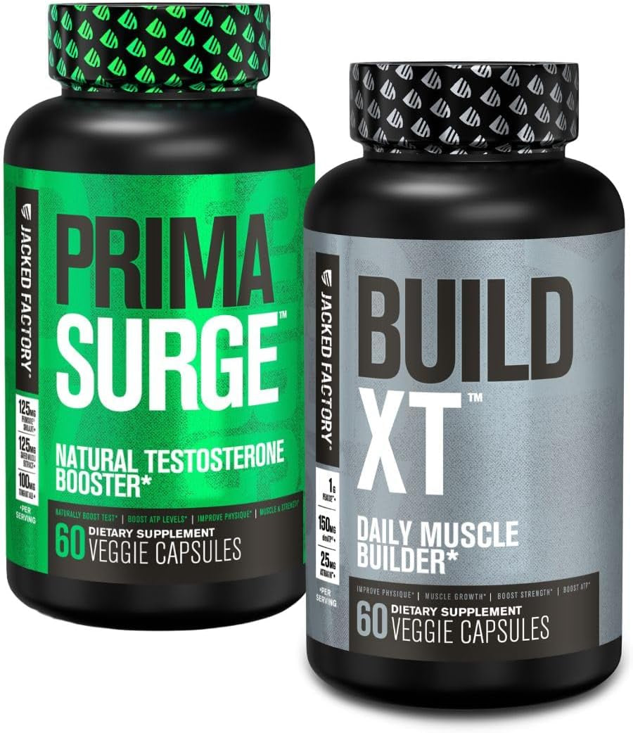 PRIMASURGE Testosterone Booster for Men (60 Capsules) & Build-Xt Daily Muscle Builder & Performance Enhancer | Muscle Building Supplements for Muscular Strength & Growth