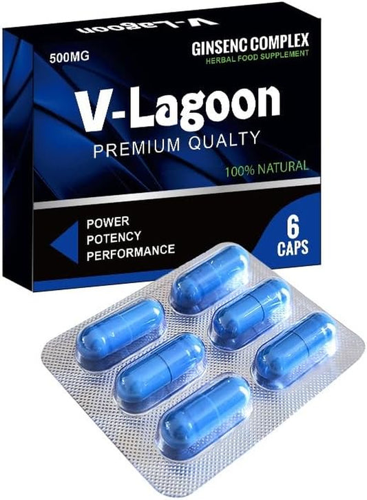 V-LAGOON Blue -New Stronger for Longer Formula for Men - Ultra Strong Performance Enhancing Pills, Stamina Endurance Booster RED Supplement Pills for Men - 6 Ginseng Capsules 500MG