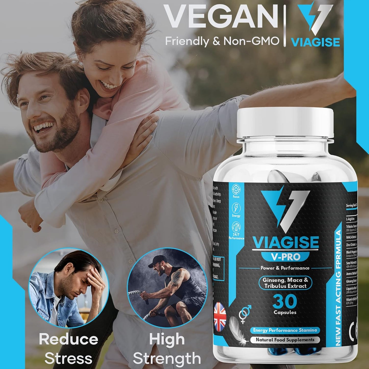 Viagise - High Strength Longer & Harder (30) 500Mg Capsules | Korean Ginseng Herbal Supplement with Added Maca & Tribulus | Endurance and Stamina | Long Lasting & 100% Natural