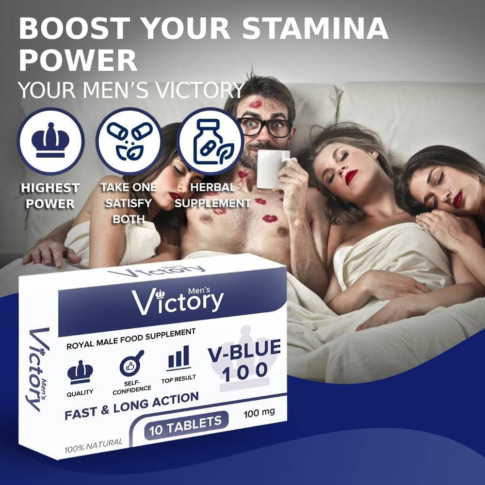 Men’S Victory 10 Blue Tablets - Increased Strength & Firmness for Men - Boosted Stamina, Enhanced Performance - Male Endurance Enhancer - Natural Herbal Supplement Formula