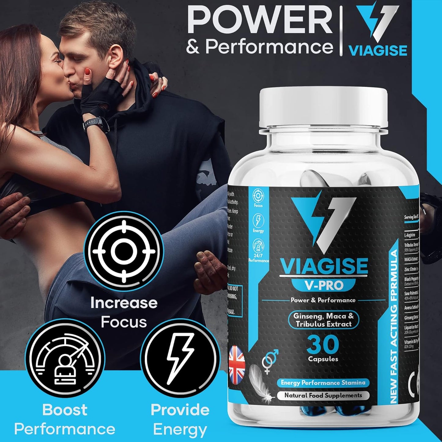 Viagise - High Strength Longer & Harder (30) 500Mg Capsules | Korean Ginseng Herbal Supplement with Added Maca & Tribulus | Endurance and Stamina | Long Lasting & 100% Natural