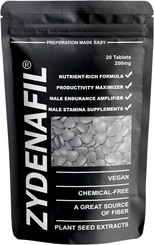 Zydenafil 200 Mg | 20 Tablets | Fast Effect Male Performance Enhancing 100% Herbal Food Supplement | Fast Acting | Ginseng Maca | Energy and Stamina Support | Made in UK Pills Men