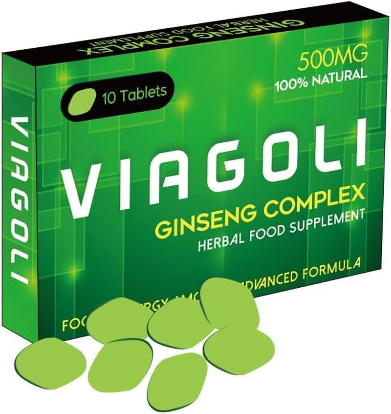 VIAGOLI Green- Ginseng Complex - the Most Effective Natural, Powerful and Fast Acting Food Supplement for Men! - (Pack of 10 Tablets)