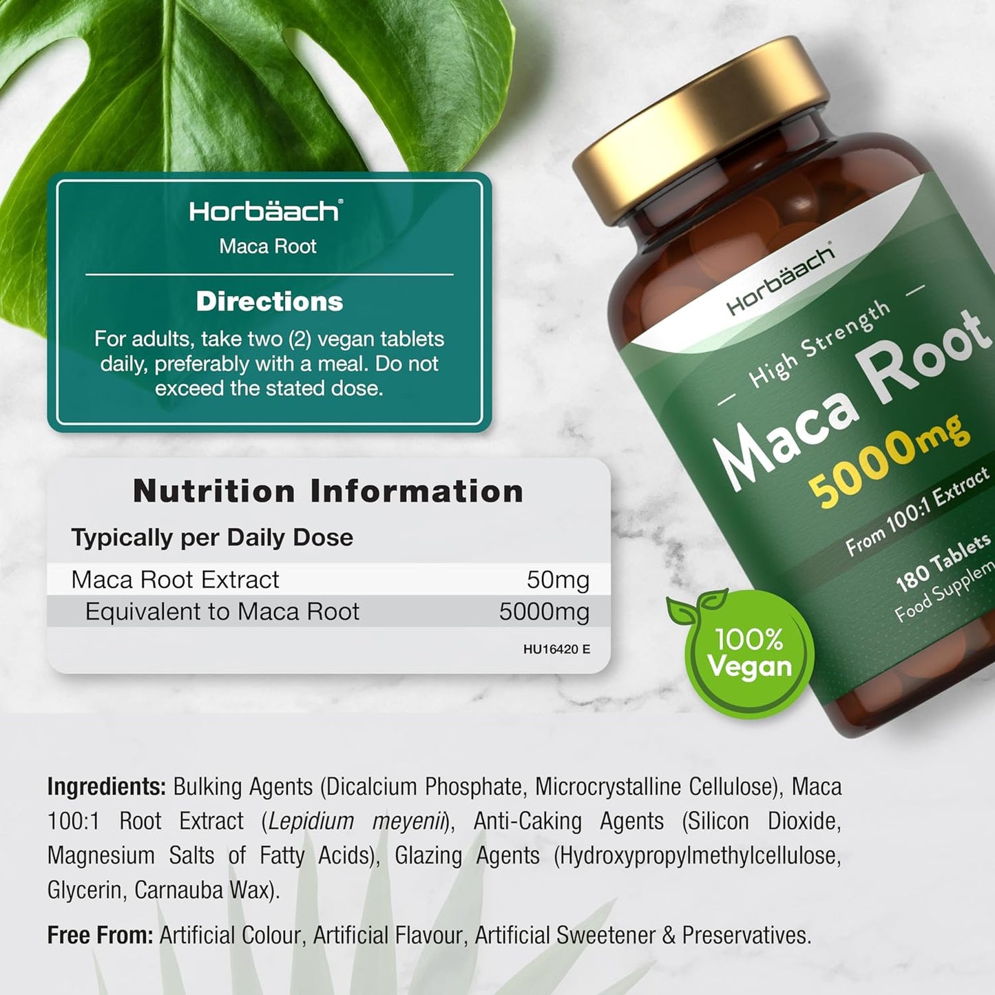 Maca Root 5000Mg | Supplement for Women & Men 180 Vegan Tablets (Not Capsules) | High Strength Peruvian Maca Root Extract | by