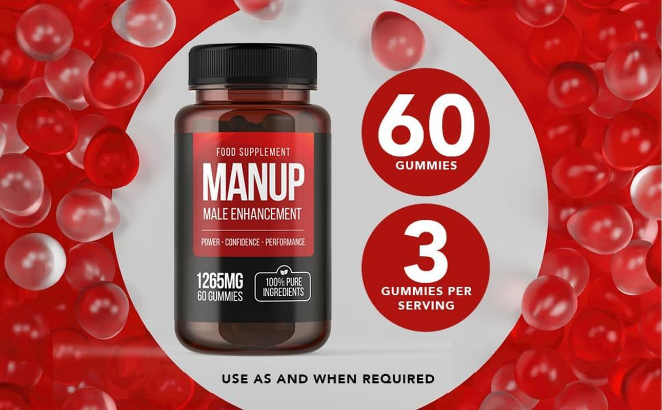 MANUP Male Gummies, 1265Mg per Serving, with Maca, Vitamin B6, B12, Ashwagandha, L-Arginine, Tribulus Terrestris, Pack of 60