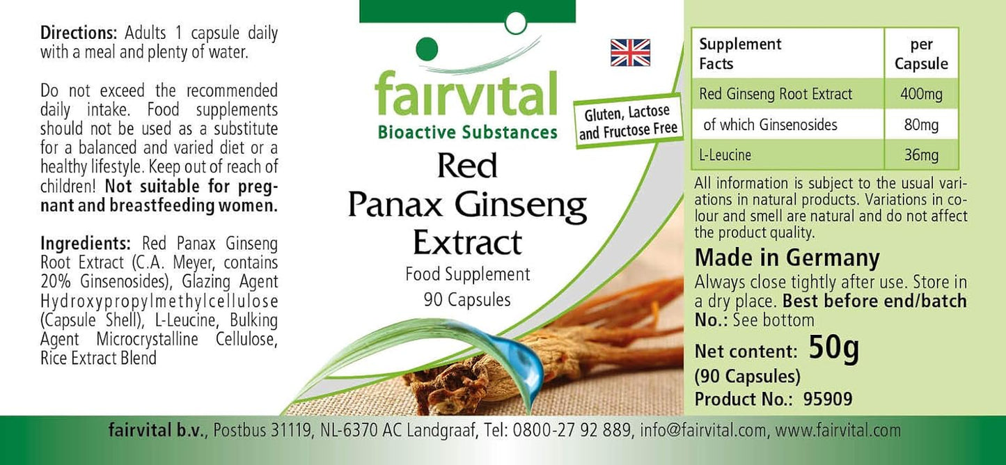 Fairvital | Red Panax Ginseng Extract 400Mg - Bulk Pack for 3 Months - Vegan - HIGH Dosage - 90 Capsules - C.A. Meyer