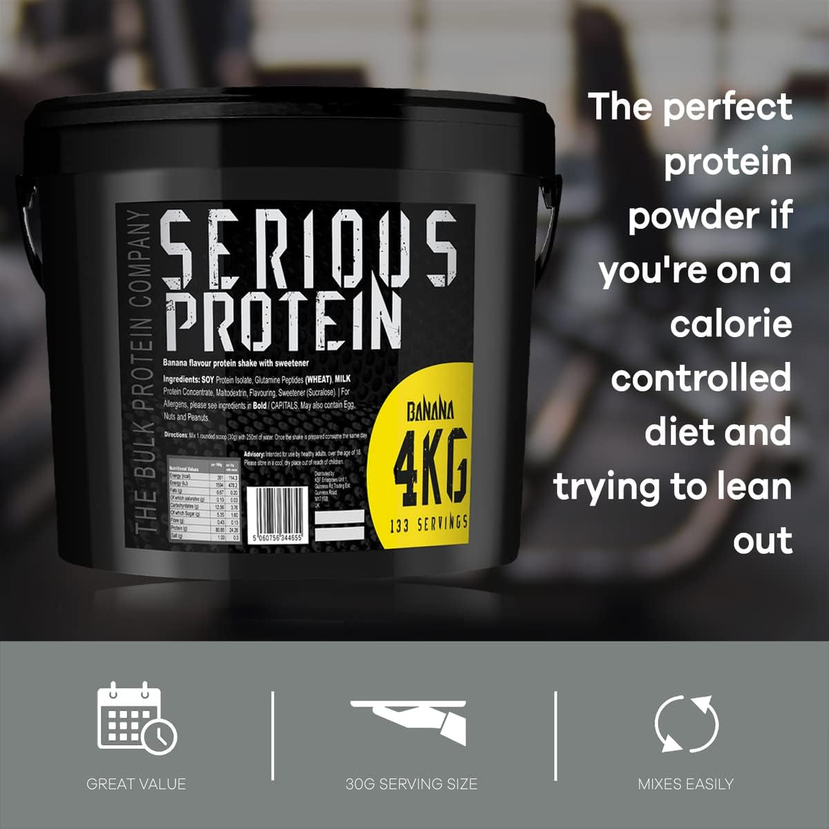 SERIOUS Protein – Protein Powder – 4Kg – Low Carb – Supports Lean Muscle Growth – Recovery Supplement - the Bulk Protein Company - 133 Servings (Banana)