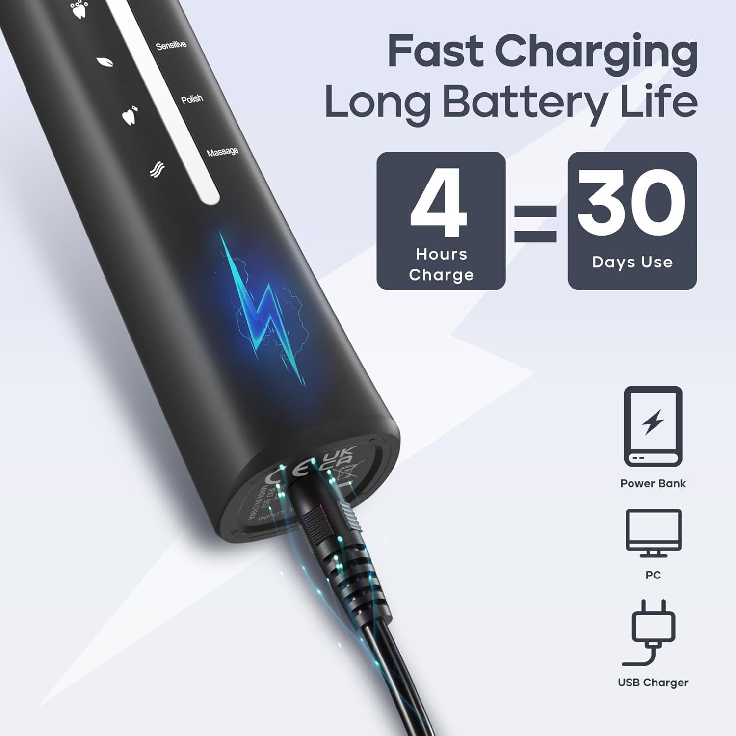 Seago Electric Toothbrush, Rechargeable Power Toothbrush with 8 Brush Heads, 40,000 VPM, 5 Cleaning Modes with Teeth Whitening, 30 Days Battery Life - Ideal for Adults & Kids, Sg-958(Black)