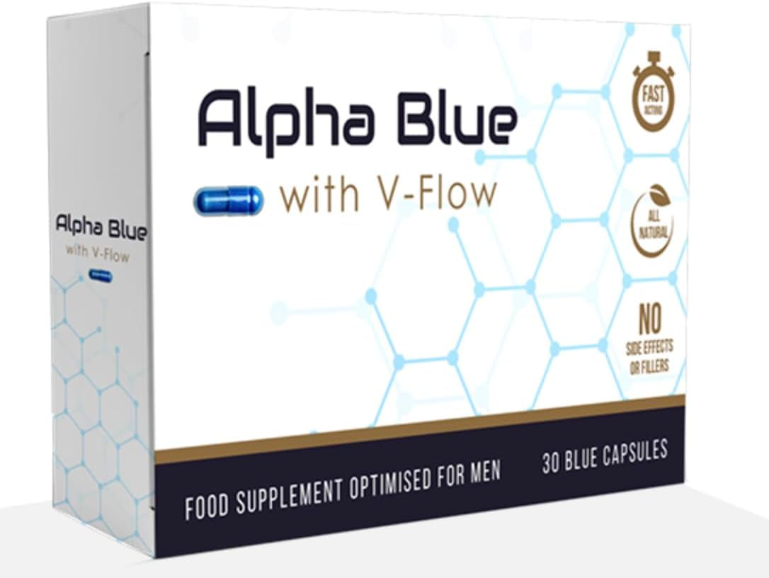 Alpha Blue with V Flow | Optimised for Men | 30 Capsules | Fast Acting | All Natural | No Side Effects or Fillers | Ginseng | Ashwagandha | Maca | Ginger | V Pill