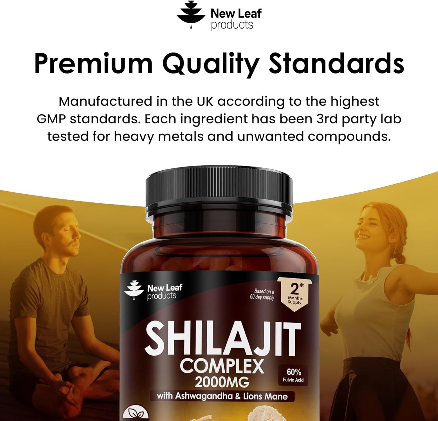 Shilajit Complex - Himilayan Shilajit Enriched with Ashwagandha & Lions Mane, High Strength 2000Mg Shilajit Complex Capsules with 60% Fulvic Acid - 2 Months Supply Made in the UK by New Leaf