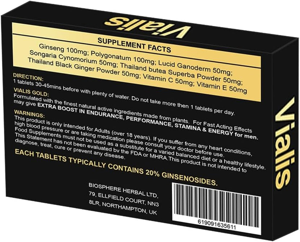 New! Super Extra-Strong VIALIS Gold - Ginseng and Herbal Food Supplement for Men. the Most Effective Natural, Powerful and Fast Acting Food Supplement for Men! - (Pack of 10 Tablets)