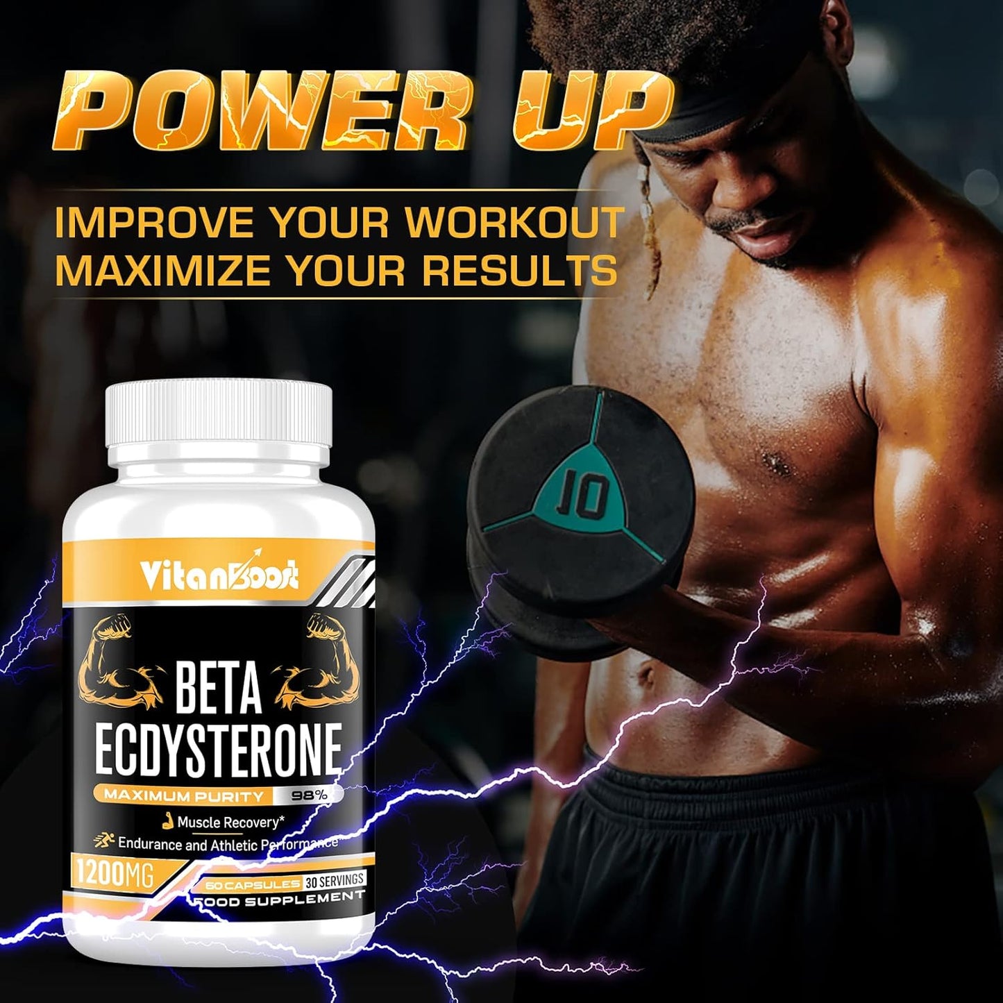 Beta Ecdysterone Supplement 1200Mg | Increases Lean Muscle Mass, Exercise Performance, Strength and Protein Synthesis, 98% Maximum Purity Formulated for Enhanced Absorption 60 Capsules|1 Month Supply