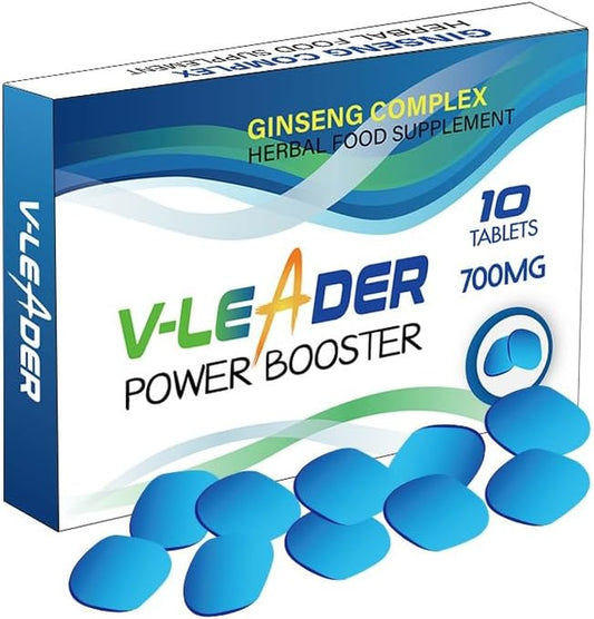 New! Super Extra-Strong V-LEADER® - Ginseng and Herbal Food Supplement for Men. the Most Effective Natural, Powerful and Fast Acting Food Supplement for Men! - (Pack of 10 Tablets)