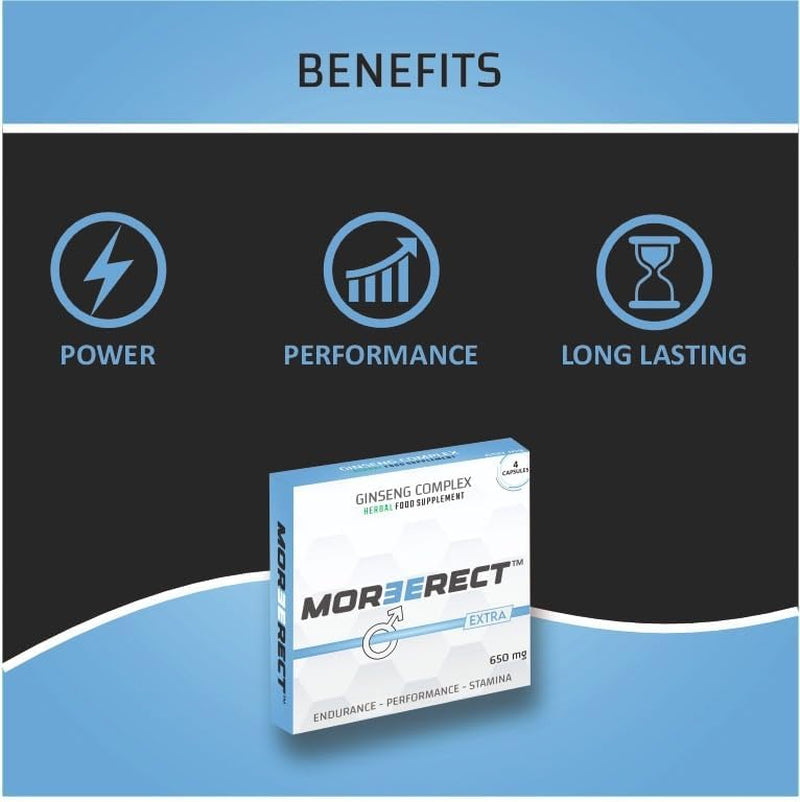 MOREERECT™ Extra - Stronger and Longer for a Confident Performer - Advanced Performance Enhancing Pills, Stamina Endurance Booster Blue Supplement Pill for Men - 4 Ginseng Capsules