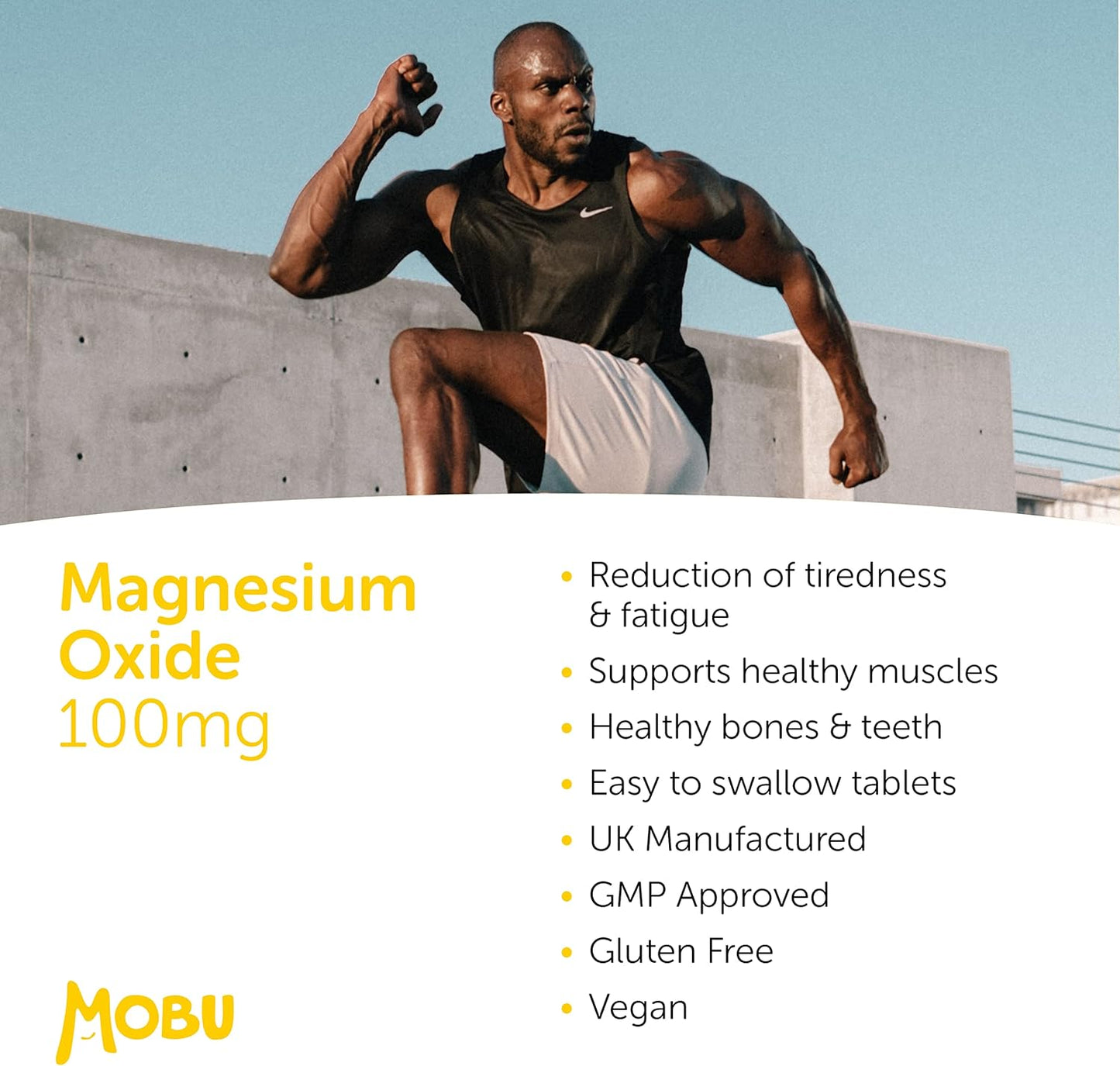 Magnesium Oxide 100Mg 120 Tablets | Muscle Function, Muscle Cramp Relief, Reduced Tiredness & Fatigue | Vegan UK Made | GMP Approved | MOBU