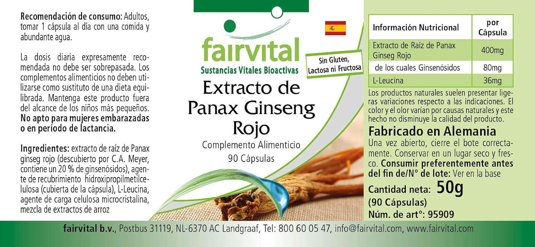 Fairvital | Red Panax Ginseng Extract 400Mg - Bulk Pack for 3 Months - Vegan - HIGH Dosage - 90 Capsules - C.A. Meyer